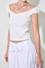 OFF SHOULDER SHIRRING TOP / IVORY