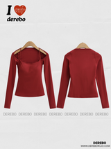 Square Neck Strap Line Long Sleeve Tee