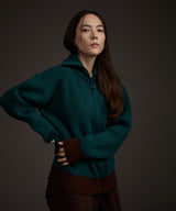 W COLOR MIX KNIT ZIP-UP CARDIGAN GREEN