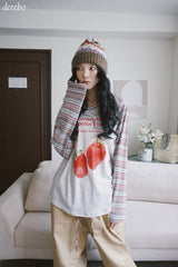 ストロベリーストライプオーバーフィットロングスリーブTシャツ