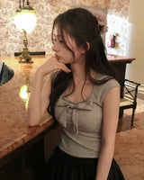 [♡MADE♡] blit ribbon top + cotton if frill sk set