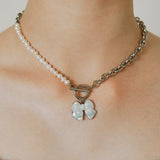 Aurora Ribbon Pearl Chain Toggle Surgical Necklace