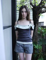 BUTTON CONTRAST OFF-SHOULDER(CHARCOAL)