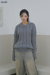 Retro-strip loose fit knitwear