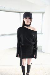[ID] Logo Off-Shoulder Sweatshirt (Choker Set) (Black)