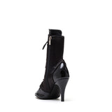 Satin Enamel Lace-Up Open Toe Heel(Black)