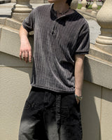 Boel Velour Ribbed Henley Short Sleeve