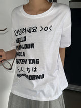 Bonju-Hi Letter Semi-Cropped Basic Fit T-Shirt 5color