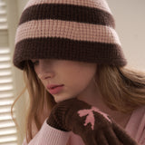 ストライプファジィバケットハット (Brown & Pink)