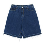 Washed denim shorts/dark-blue