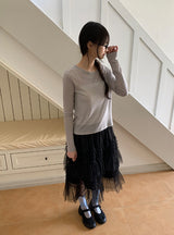 Juril Mesh Frill Tiered Elastic Midi Skirt
