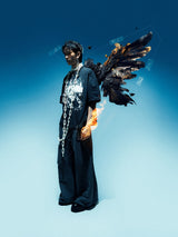 HIERARCHY STUDIOS TMTNW - ウォッシュドブラックアンチェーンオーバーサイズTシャツ