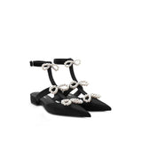 Colorful Bridge | Designer style lace-up pearl bow pointed toe women's flat backless sandals
