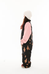 CARGO POCKET WIDE BIB PANTS 3D BEAR RABBIT BLACK