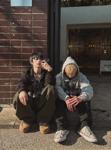 [Lining brushed] Curie New York Patch Damage Hood Zip-up