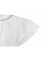Spiral Crystal Ribbon Sheer Mock Neck Blouse White