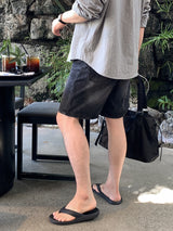 Look ピエールヴィンテージウォッシュドバックバンディングワイドデニムハーフパンツ