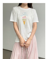 アイスクリームグラフィックライトウェイトサマーTシャツ