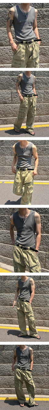 [S/S] ピグメントヘンリーネッククロップノースリーブ(3color)