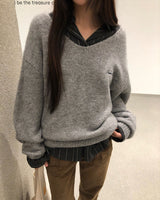 [ORIGINAL] Furry Loose-Fit V-Neck Knit