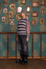 STRIPE CROCHET KNIT VEST / GREY