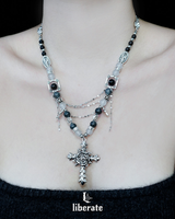 [TWICE MOMO, BABY MONSTER ASA ,(G)I-DLE MINNIE Pick] Rose Cross Gemstone Chain Necklace  