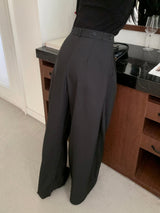 Grace Two-Tuck Button Wide Long Slacks