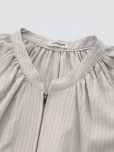 Shirring Zip-up Blouse Jumper_Grey