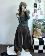 M,XL🤎2SIZE🤎 DOUBLE PINTUCK WIDE LONG BALLOON PANTS ❤🤎🖤🩶4COLOR