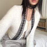 Lupun Angora fur slit button V-neck cardigan
