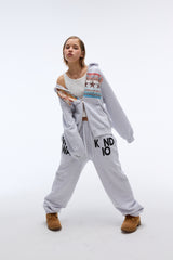 Sound wave artwork damage washing hoodie zip-up (Melange)