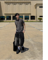 Boel Velour Ribbed Henley Short Sleeve