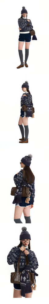 TROLLS JACQUARD ニットポンポンビーニー - NAVY