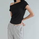 [Lacov] ワンショルダーショートスリーブTシャツ -7カラー