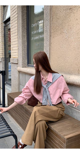 high-end pink loose fit long-sleeve shirt