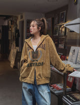Nevada velvet two-way oversized hooded zip-up