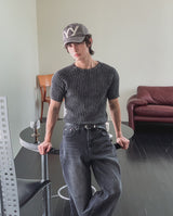 Washed Rib Muscle Fit Short Sleeve Knit