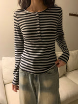 ヘンリー ストライプ トト ロングスリーブ Tシャツ (3 colors)