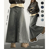[S~XL] Purry rewashed cut denim long skirt