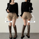 Belling Color Roll-Up A-line Shorts + Belt Set