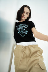 25SS ウーマンオパンチュウサギクロップ半袖Tシャツ ブラック