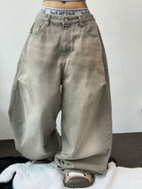 BEIGE KNEE PINTUCK PARACHUTE WIDE DENIM PANTS 🪐🧸🤎🩶
