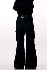 Black Wrinkled Flare Dress Trousers