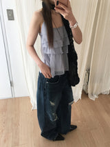 Dirty washed destroyed denim pants