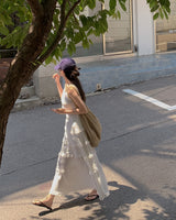 Ray frill long dress