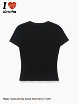 Magic Pearl Lettering Round Short Sleeve T-Shirt