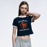 サンフラワークロップリンガーTシャツ_ネイビー