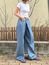 WRAP WAIST WIDE FIT DENIM PANTS code 18104