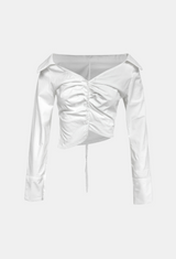 Iris Shirring Off-Shoulder Shirt