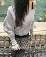 (100% COTTON) ボートネックチックリップUネックオフショルダースリムニット - 3 COLOR